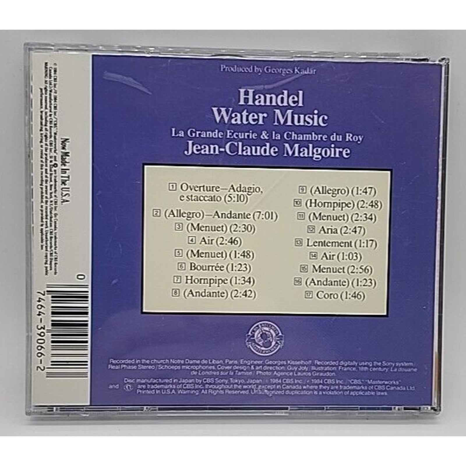Handel Water Music Jean-Claude Malgoire (CD, 1984)