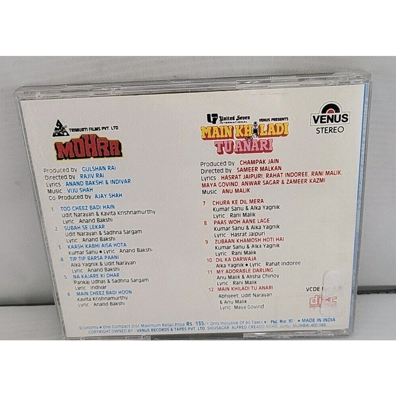 Dual Feature Soundtrack Mohra - Main Khiladi Tu Anari CD