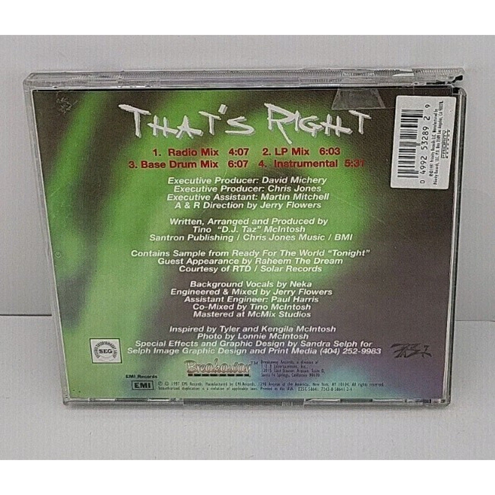 DJ Taz CD Single That's Right 4 tracks 1997