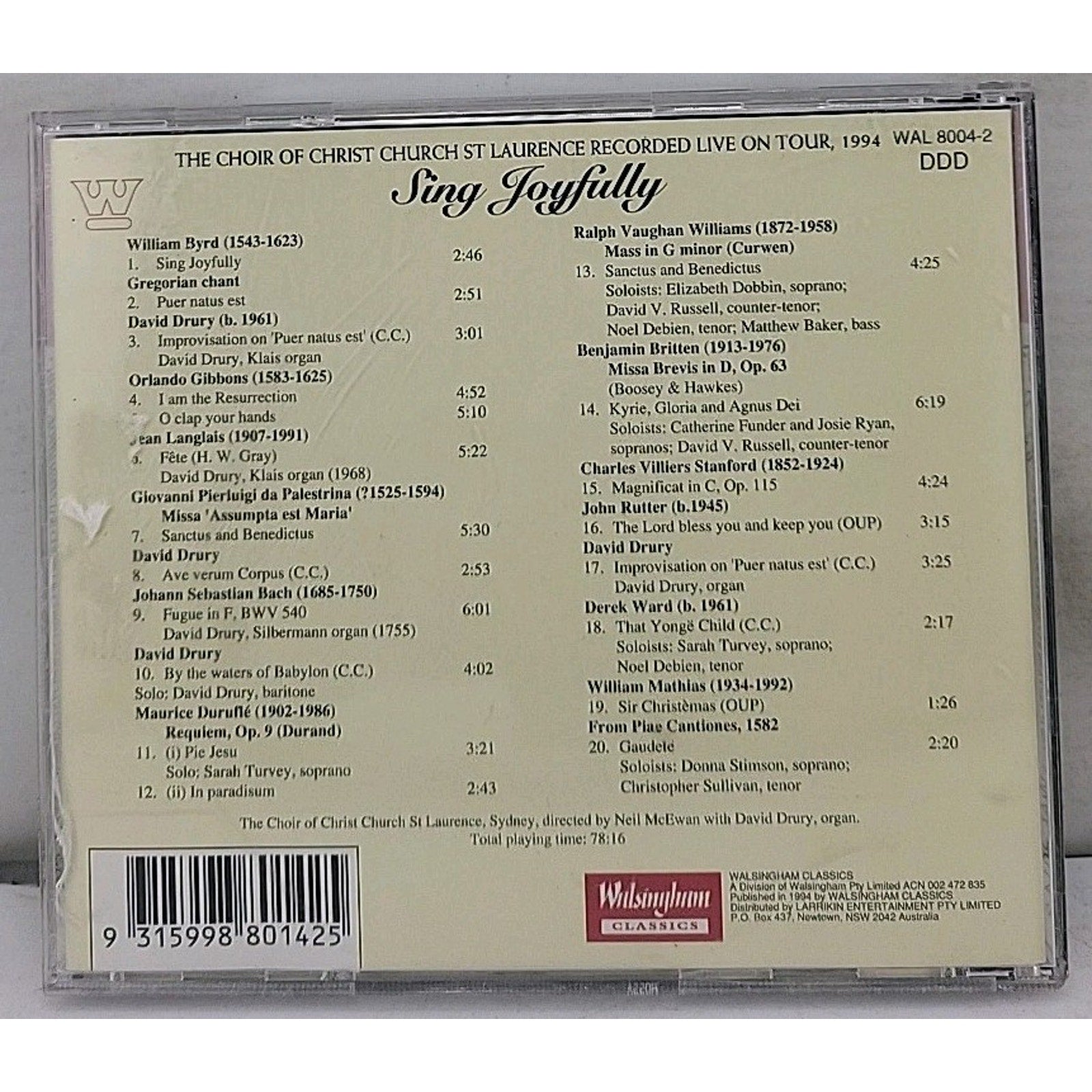 Sing Joyfully: The Choir Of Christ Church St Laurence CD
