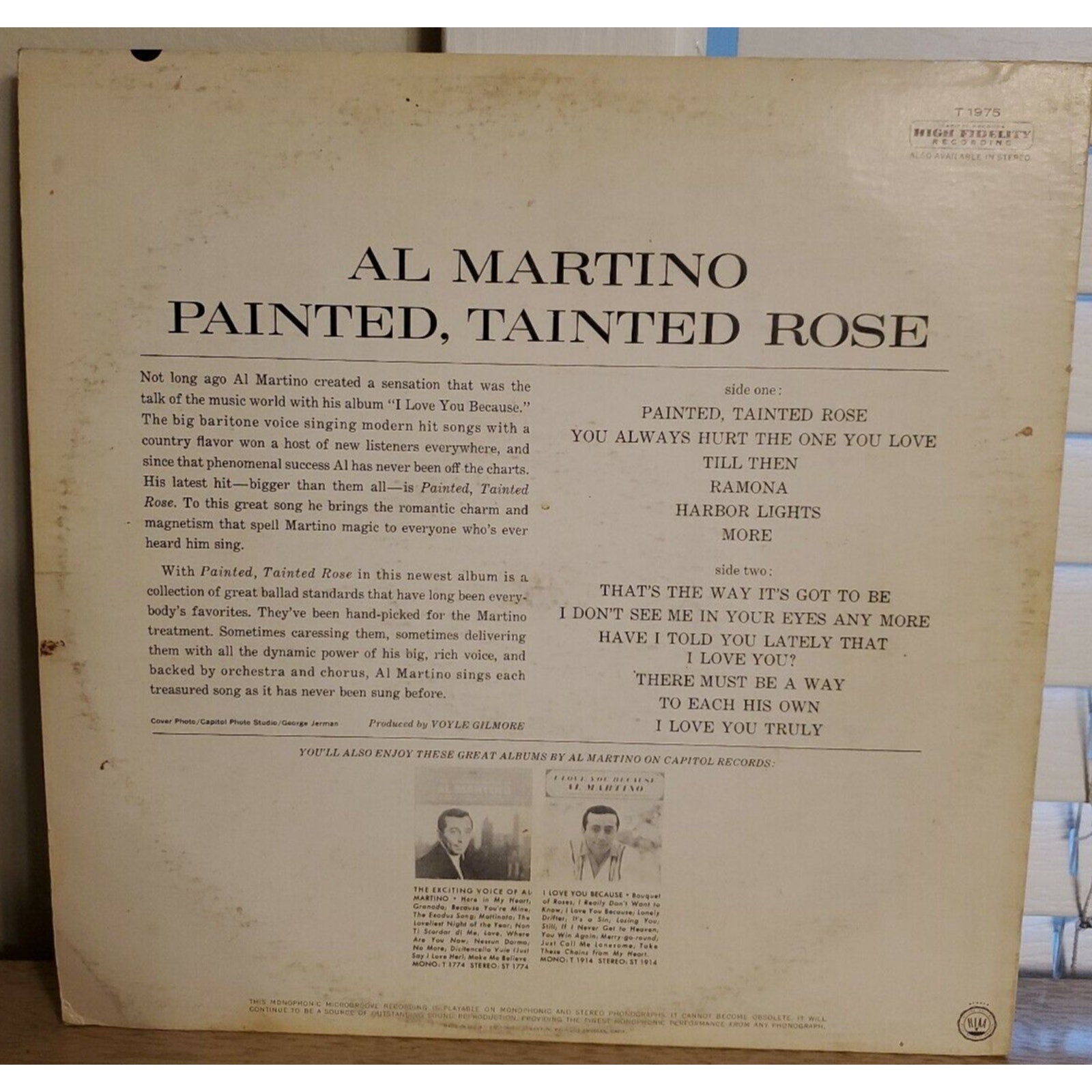 AL MARTINO Painted, Tainted Rose Vinyl LP Capitol Records T1975 [1963]
