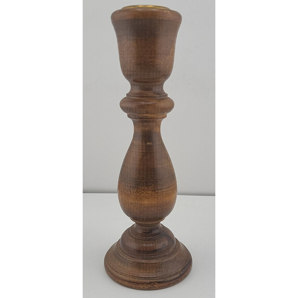 Vintage Carved Wooden Candlestick – Handmade – Felt Bottom – 6.75” Tall