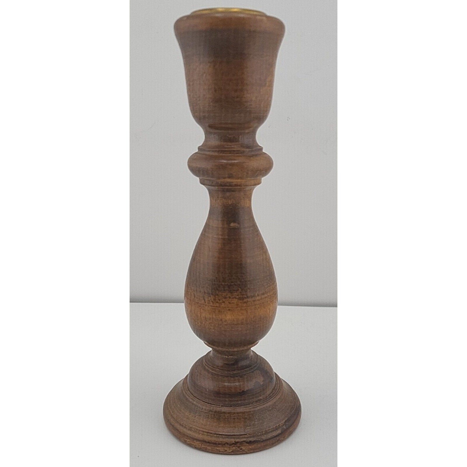 Vintage Carved Wooden Candlestick – Handmade – Felt Bottom – 6.75” Tall