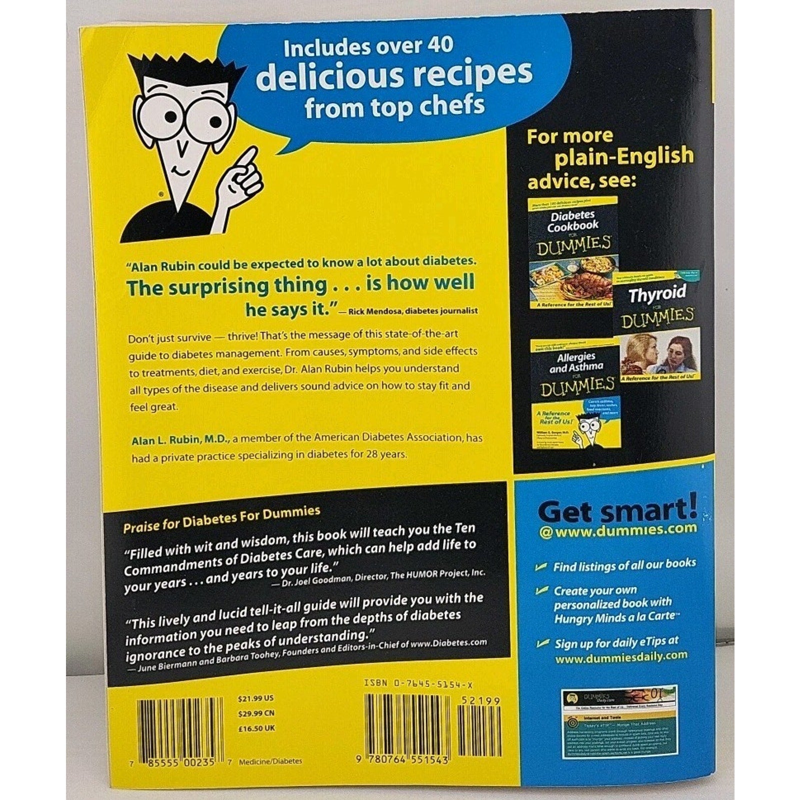 Diabetes for Dummies by Alan L. Rubin (1999, Trade Paperback)