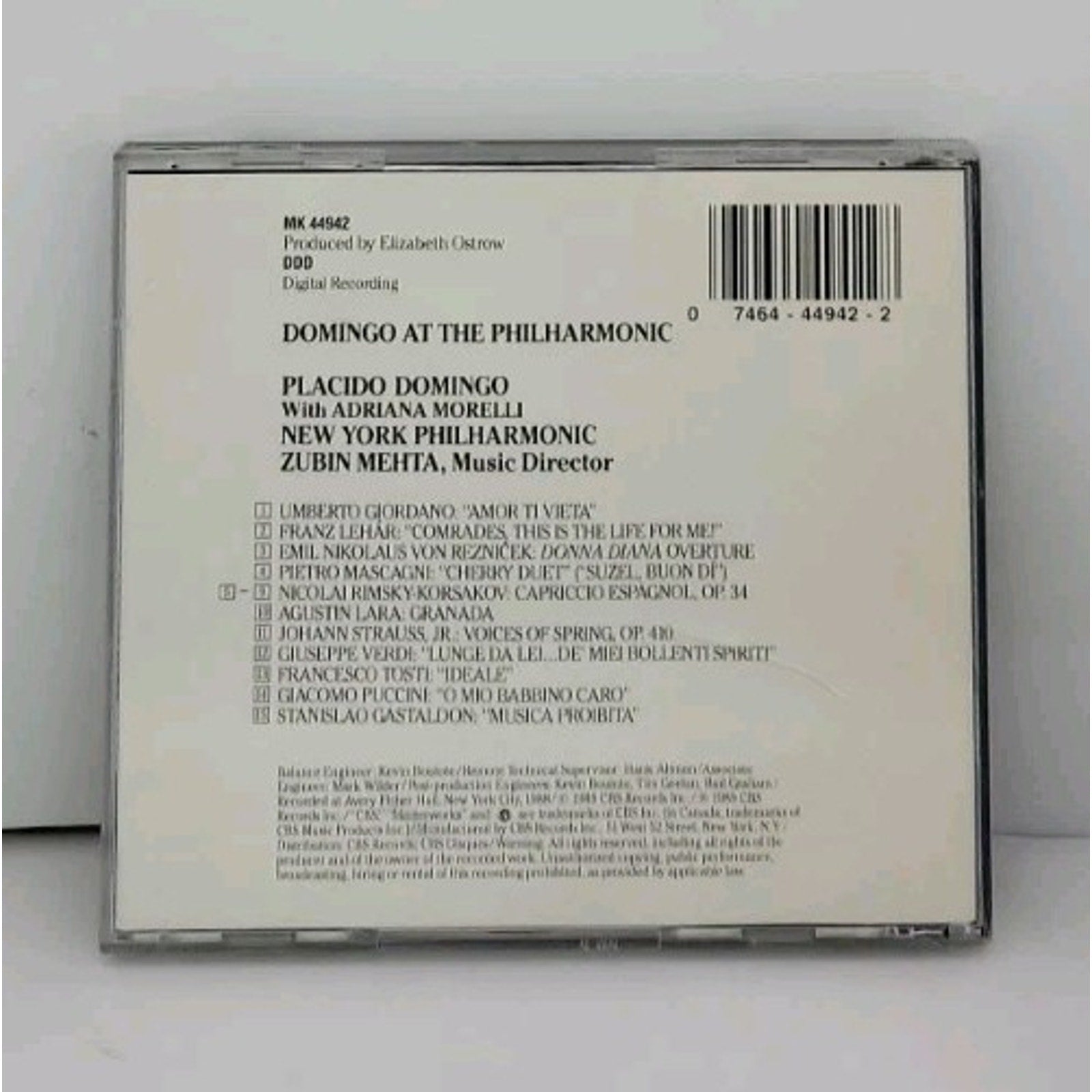 Domingo at the Philharmonic CD - Adriana Morelli, Zubin Mehta 1989