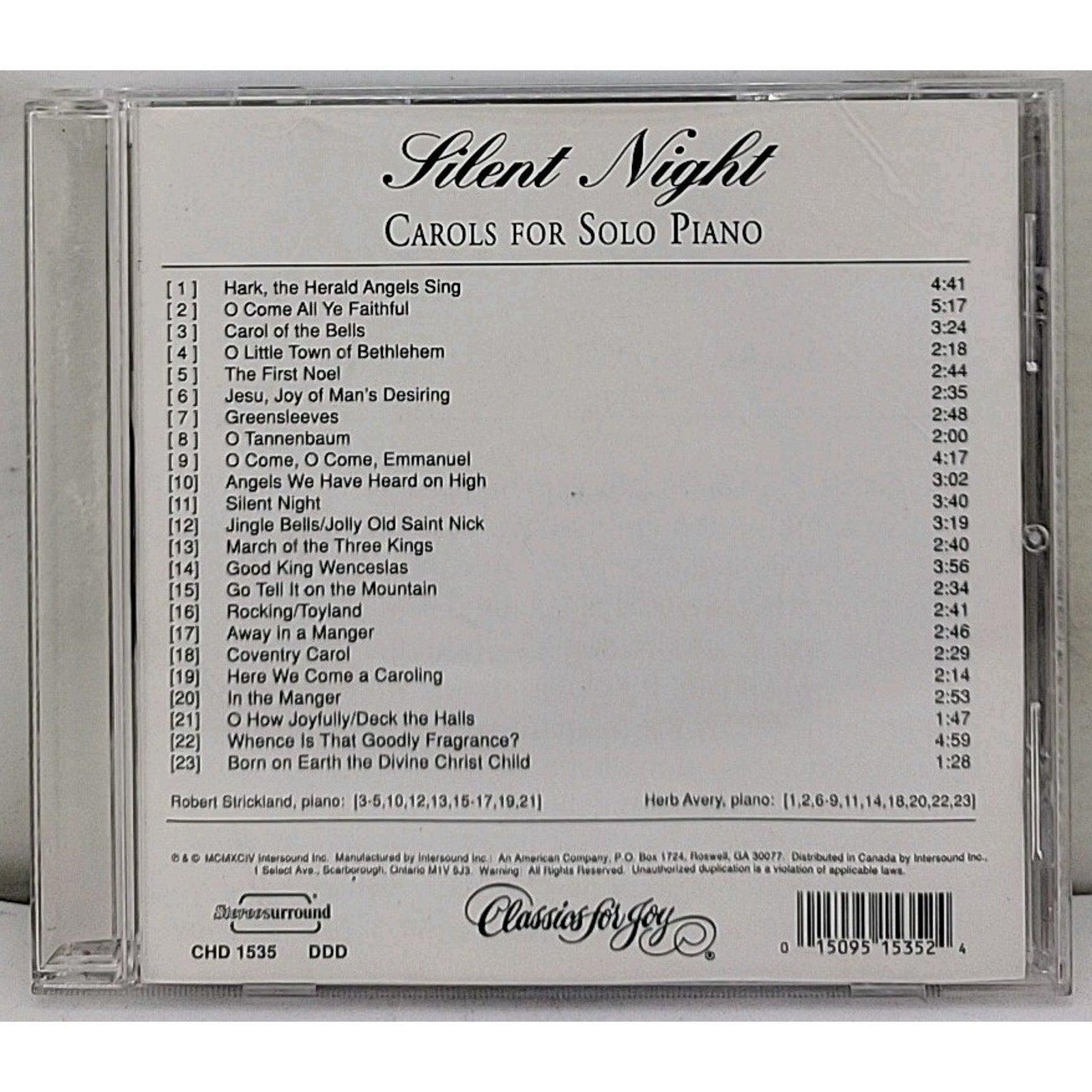 Silent Night Carols for Solo Piano CD Digital Surround Sound