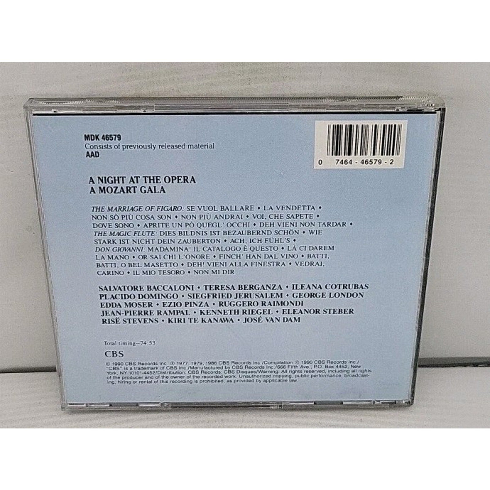 Mozart Gala/Night at the Opera Audio CD By Mozart 1990 CBS Records 91