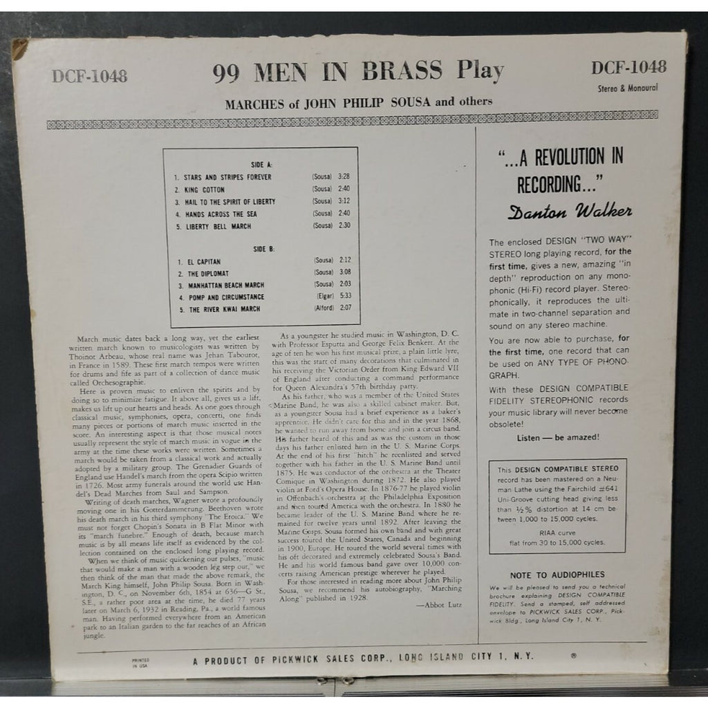99 Men In Brass ‎– Play Marches Of John Philip Sousa And Others (Vinyl)