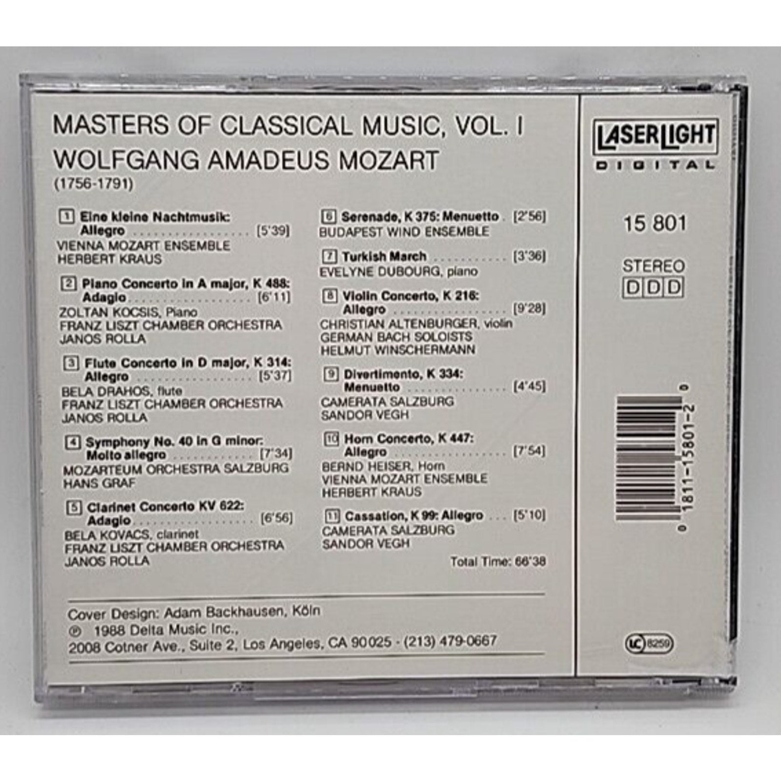 Masters of Classical Music by W.A. Mozart (CD, 1990)