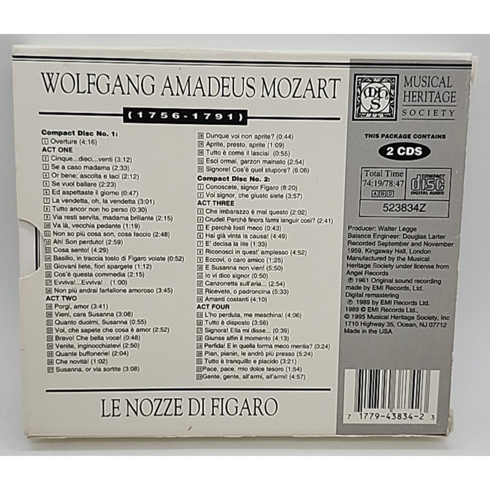 Mozart Le Nozzi di Figaro - Audio CD By Wolfgang Amadeus Mozart