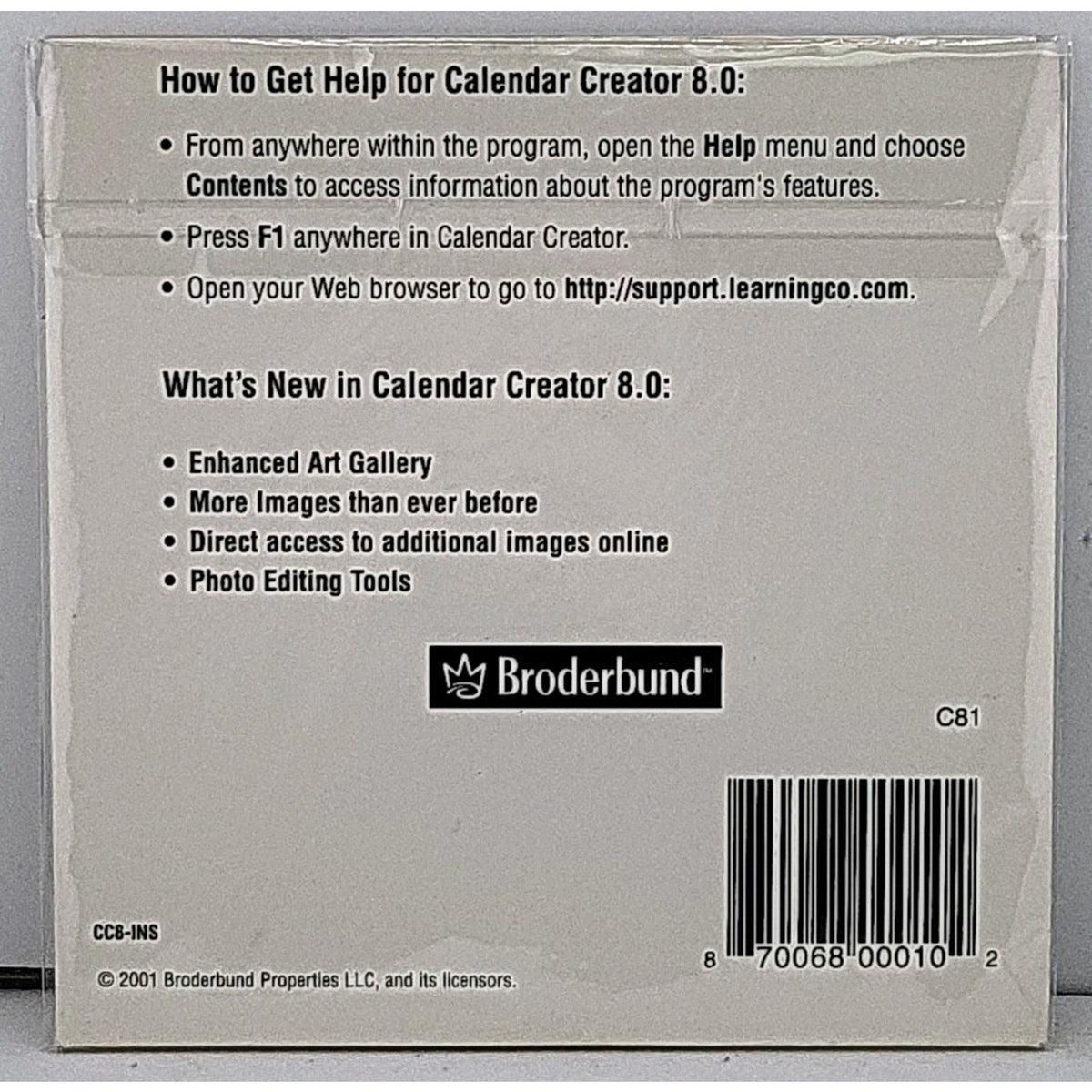 Calendar Creator 8.0 PC CD-Rom 2001 Broderbund *Brand New*