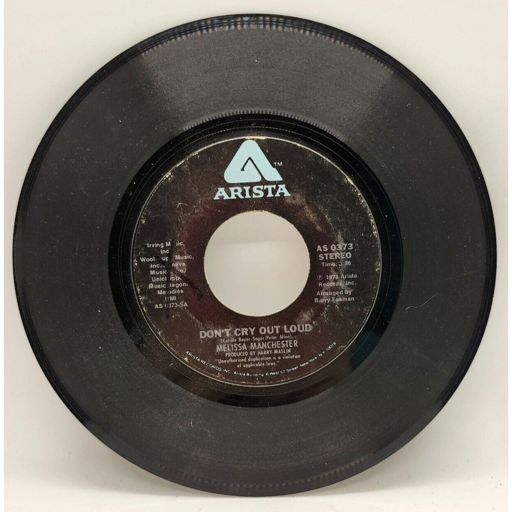 We Had This Time / Don't Cry Out Loud By Melissa Manchester (Record) - AS 0373