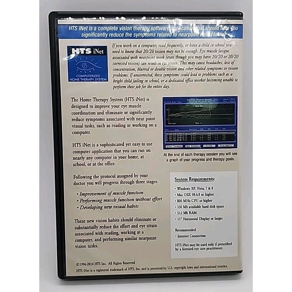 HTS iNet Computerized Home Vision Therapy CD-ROM Eye Strain Exercises