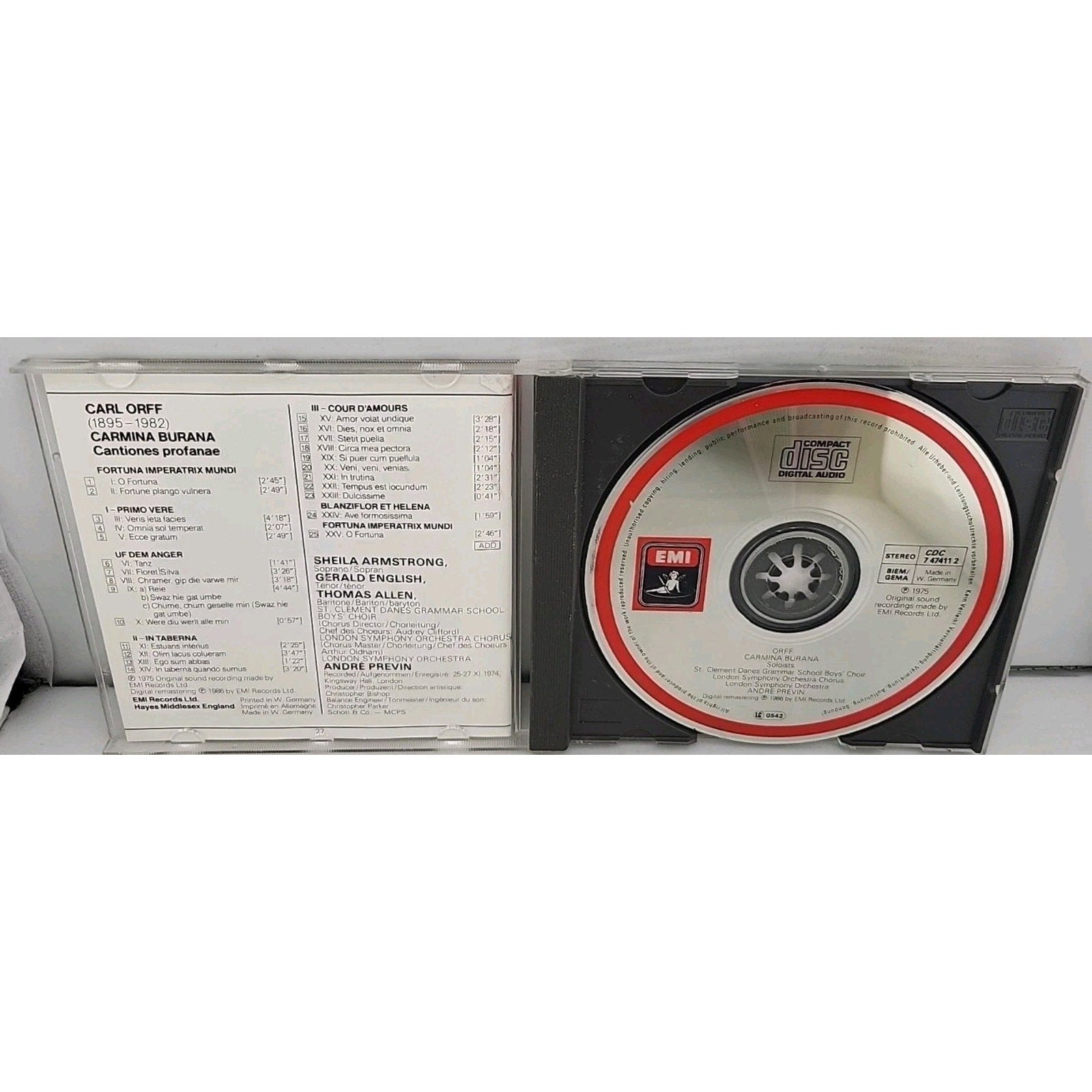 André Previn Carl Orff Carmina Burana CD 1991 EMI Classics London Symphony Orch