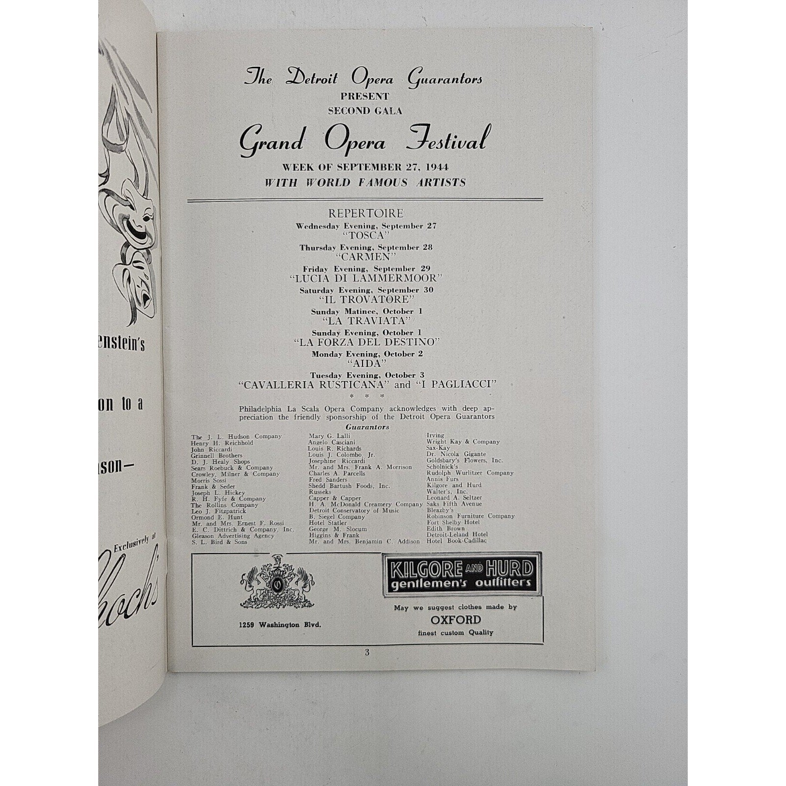 Philadelphia La Scala Opera Co Masonic Auditorium 1944