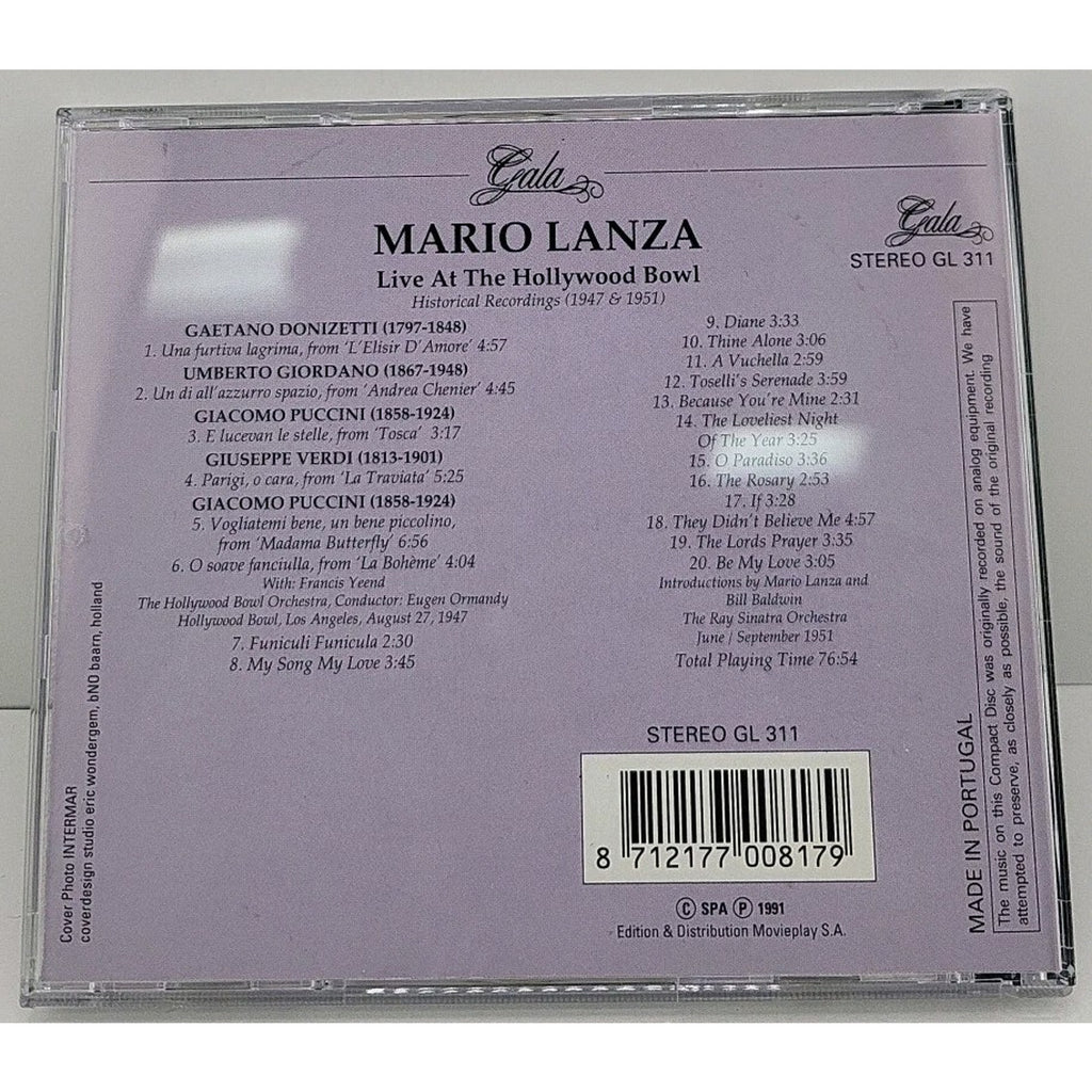 Live Hollywood Bowl 27/8/1947 by Mario Lanza (CD, 2013)