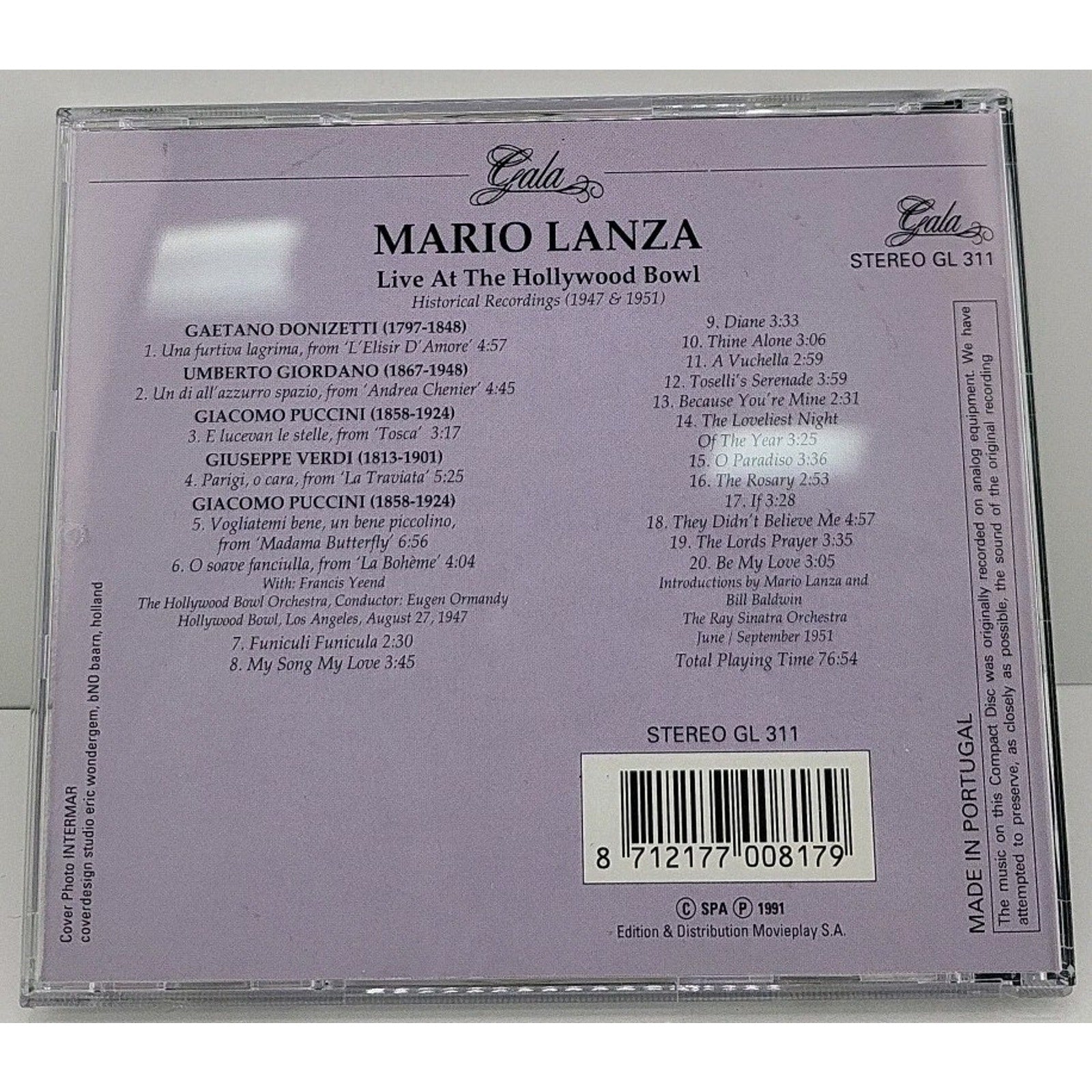 Live Hollywood Bowl 27/8/1947 by Mario Lanza (CD, 2013)