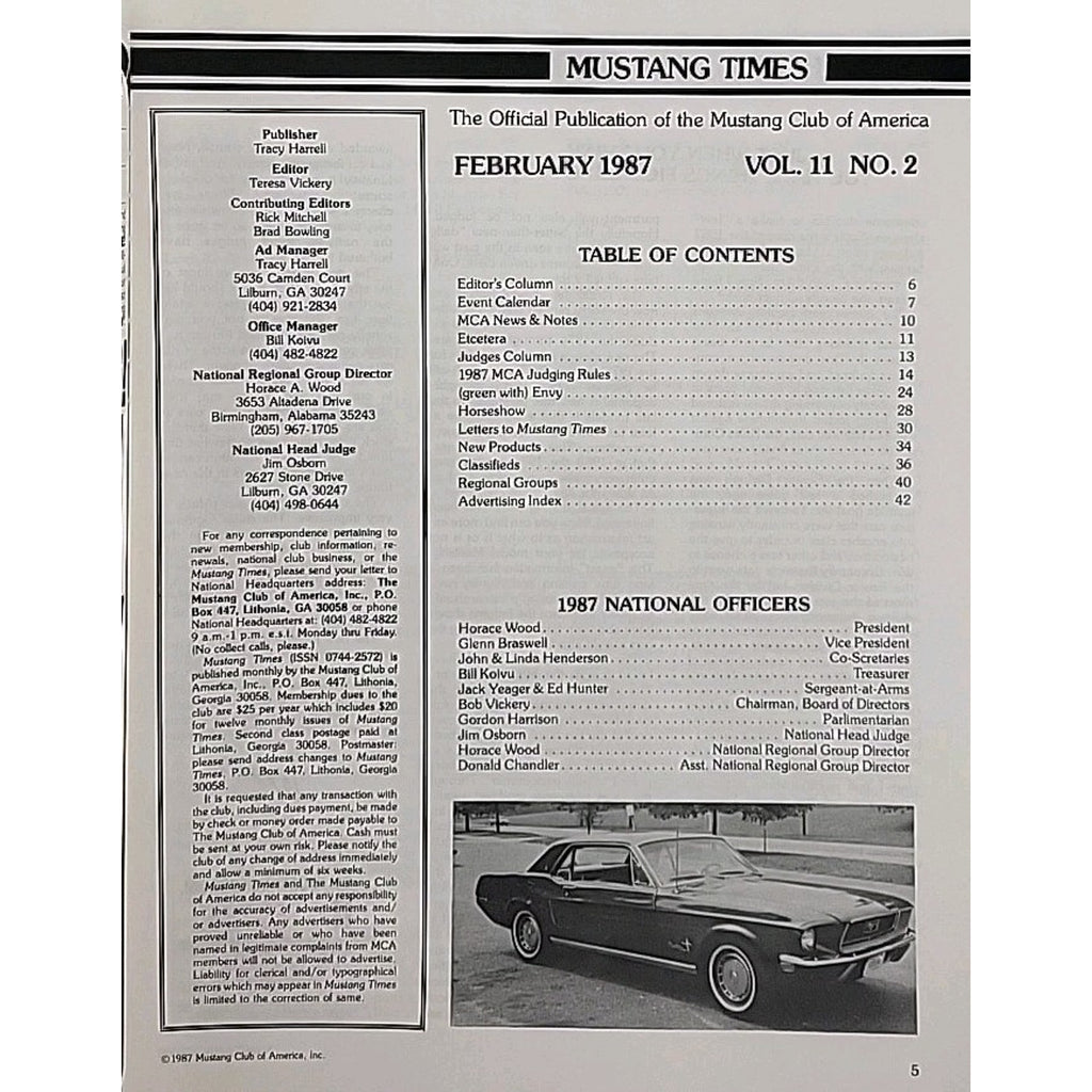 Mustang Times Magazine February 1987 Vol. 11 No. 2