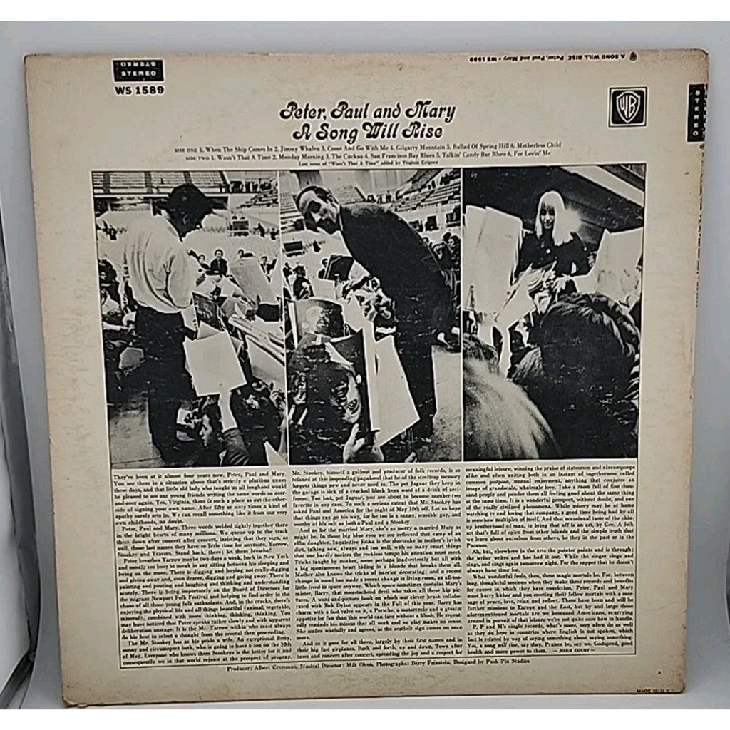 Peter, Paul and Mary A Song Will Rise Vinyl 1965 Warner Bros Vinyl