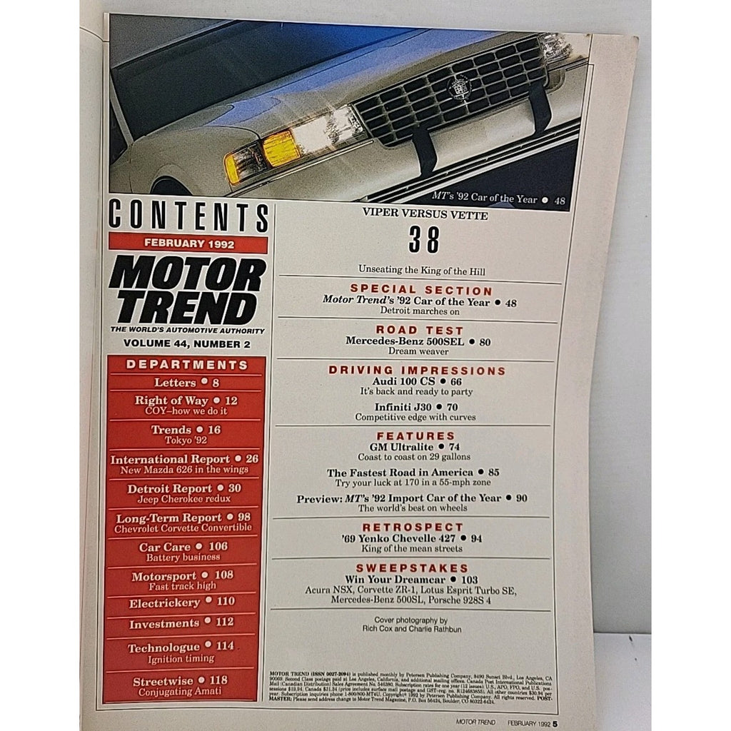 Motor Trend Magazine - February 1992 - Volume 44 Number 2