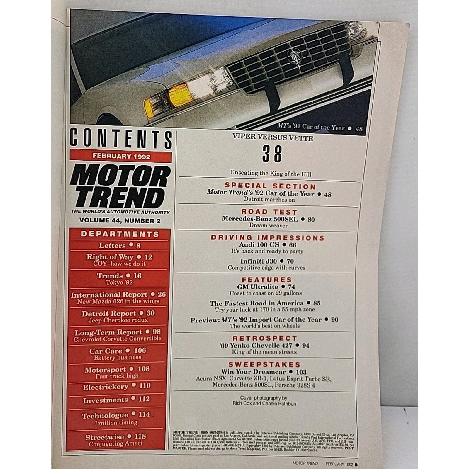 Motor Trend Magazine - February 1992 - Volume 44 Number 2