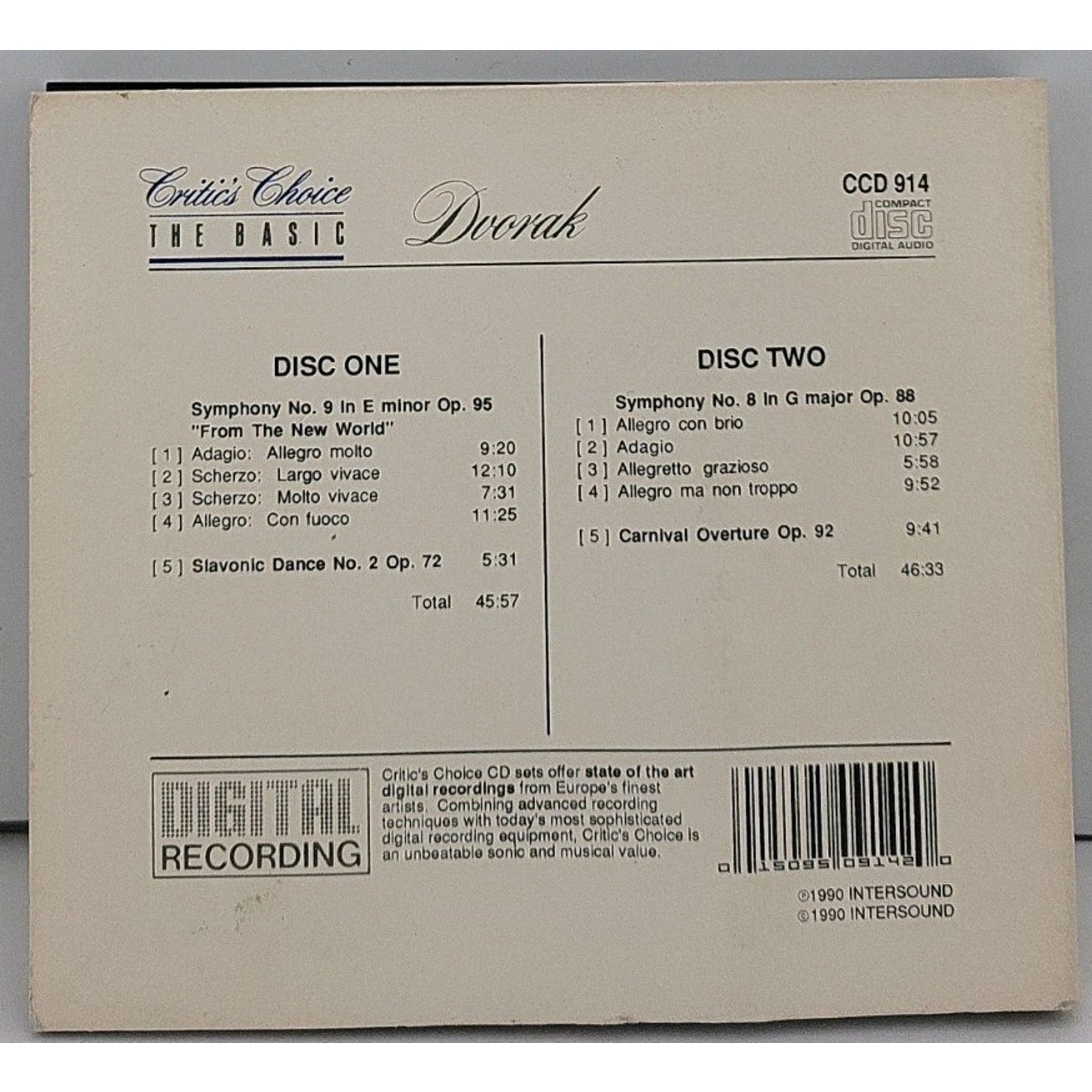 The Basic Dvorák (2 CDs, 1990, Intersound) - Special Paper Case