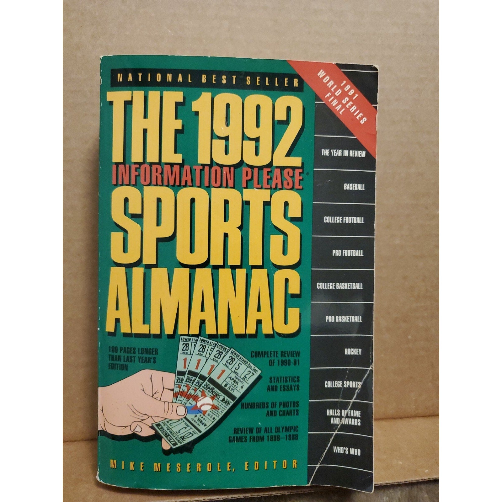 1992 Sports Almanac Soft Cover Book ISBN 0395596734 Best Seller Mike Meserole