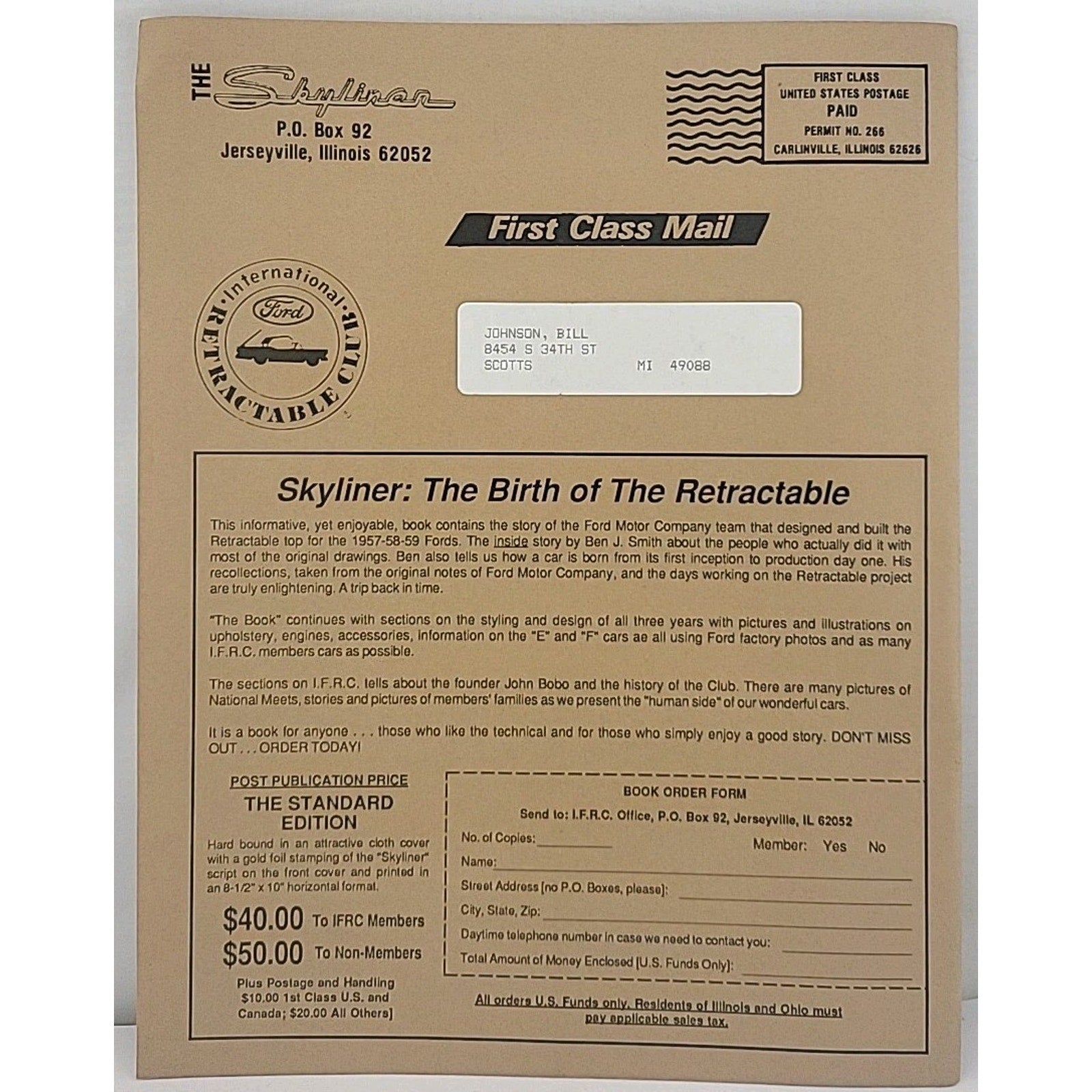 The Skyliner - International Retractable Club - September 1989 Number 108