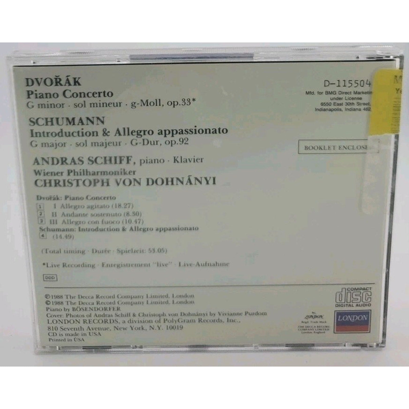 Antonín Dvořák / Piano Concerto; Introduction & Allegro Appassionato / CD