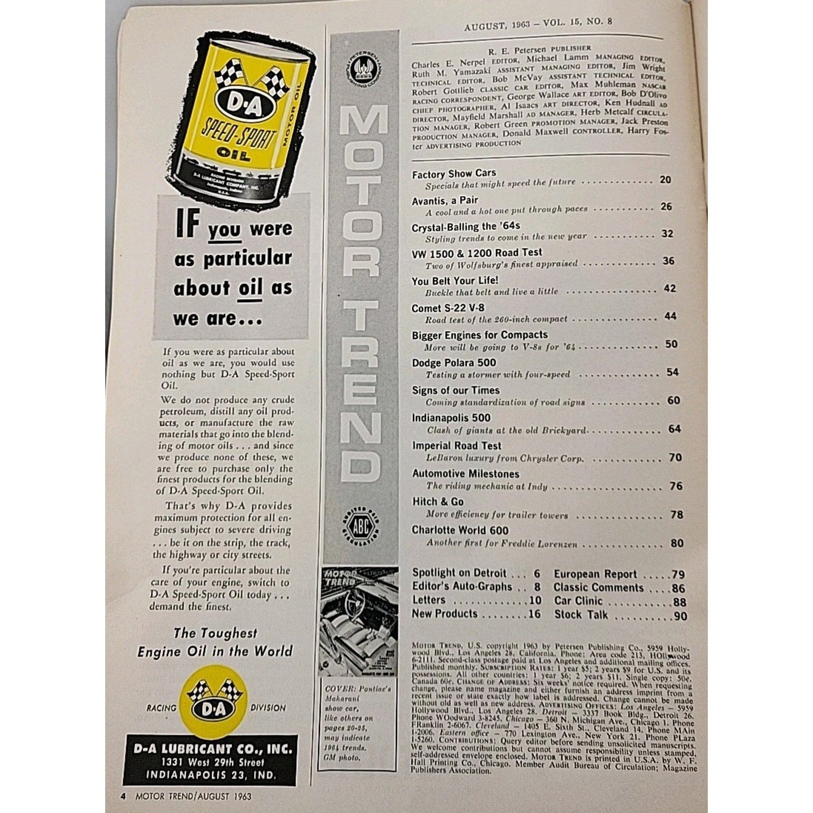 Motor Trend Magazine August 1963 Vol. 15 No. 8