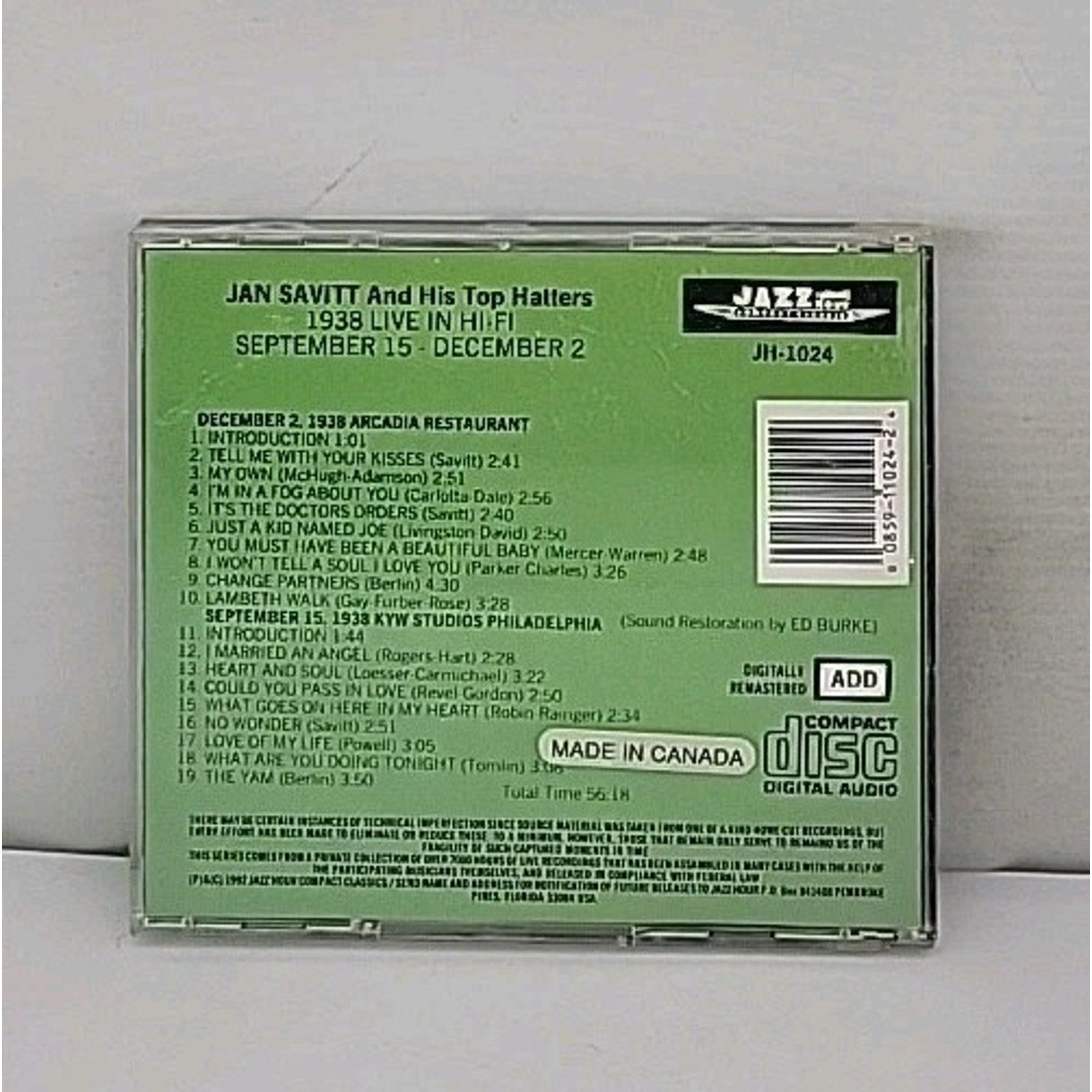 Live in Hi-Fi (1938) by Jan Savitt (CD, Jazz Hour)