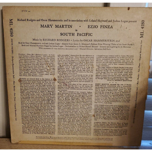 1949 Martin Pinza South Pacific Rodgers Hammerstein 12" Record ML-4180