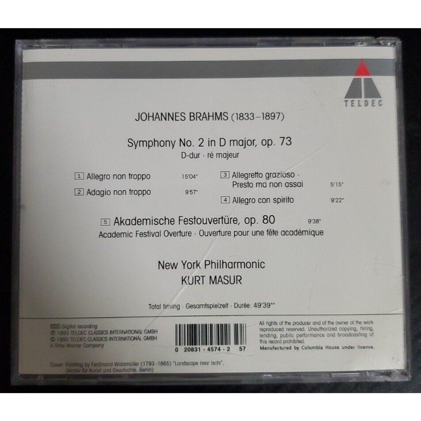 Brahms: Symphony No. 2 Academic Festival Overture New York Philharmonic;... [CD]