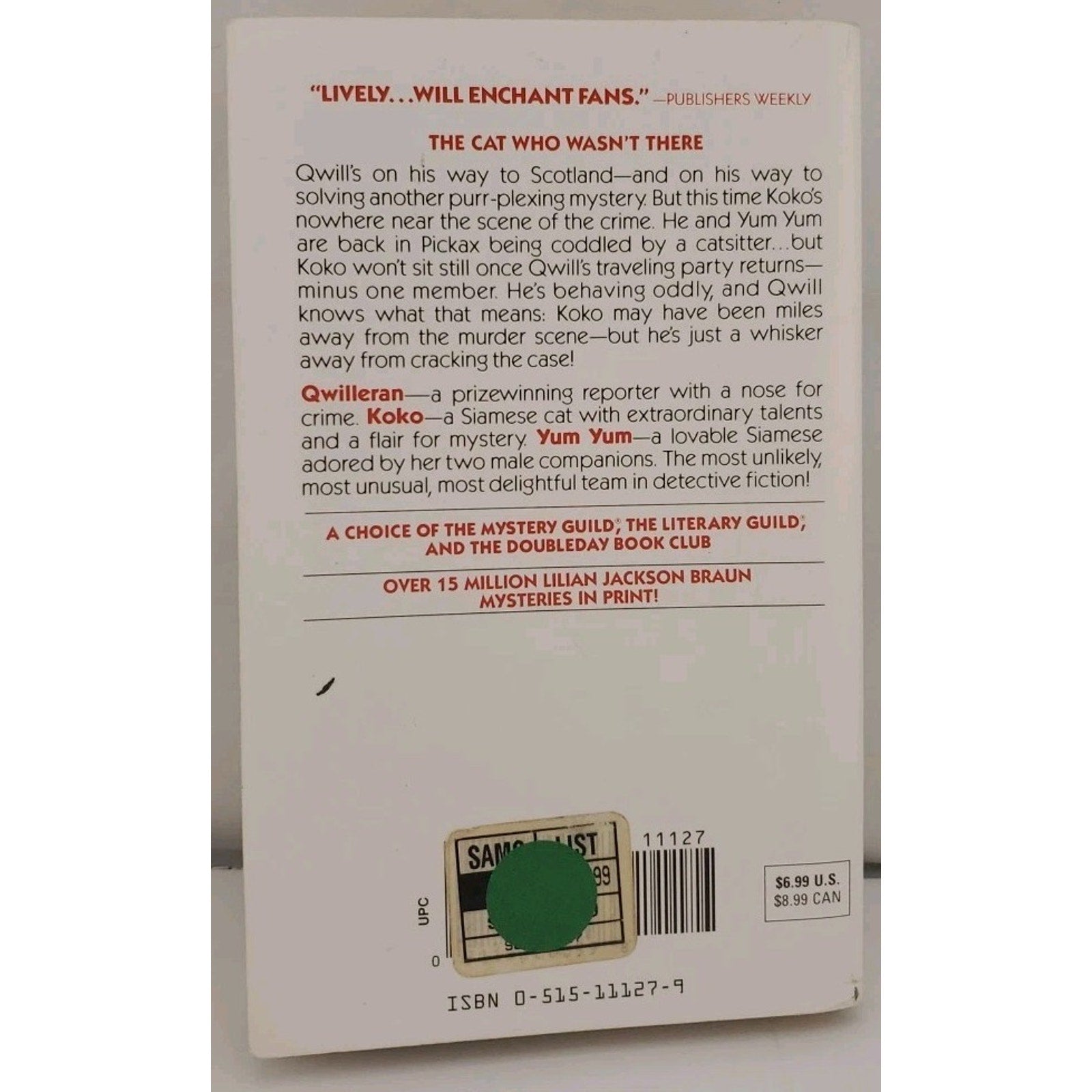 Cat Who Wasn't There by Lilian Jackson Braun (1993, Mass Market)