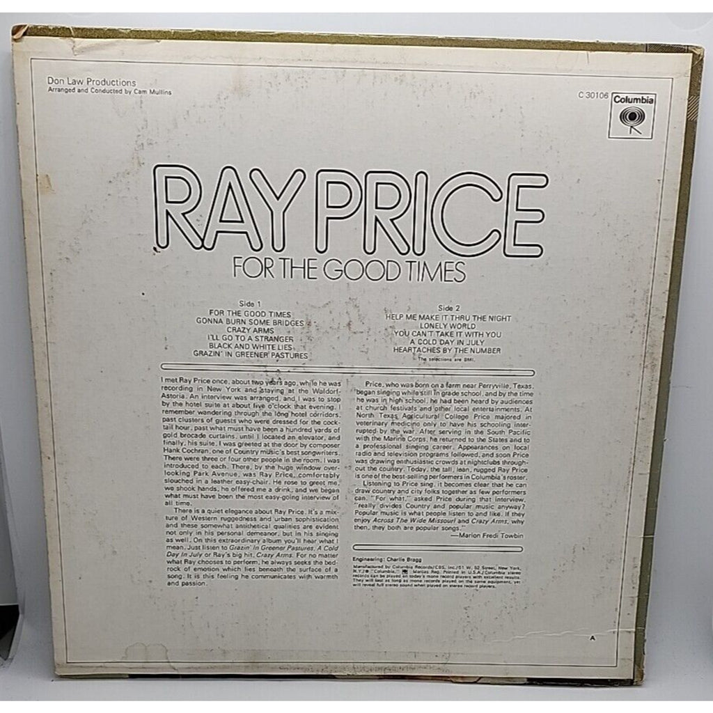 Ray Price For The Good Times Columbia Records C 30106