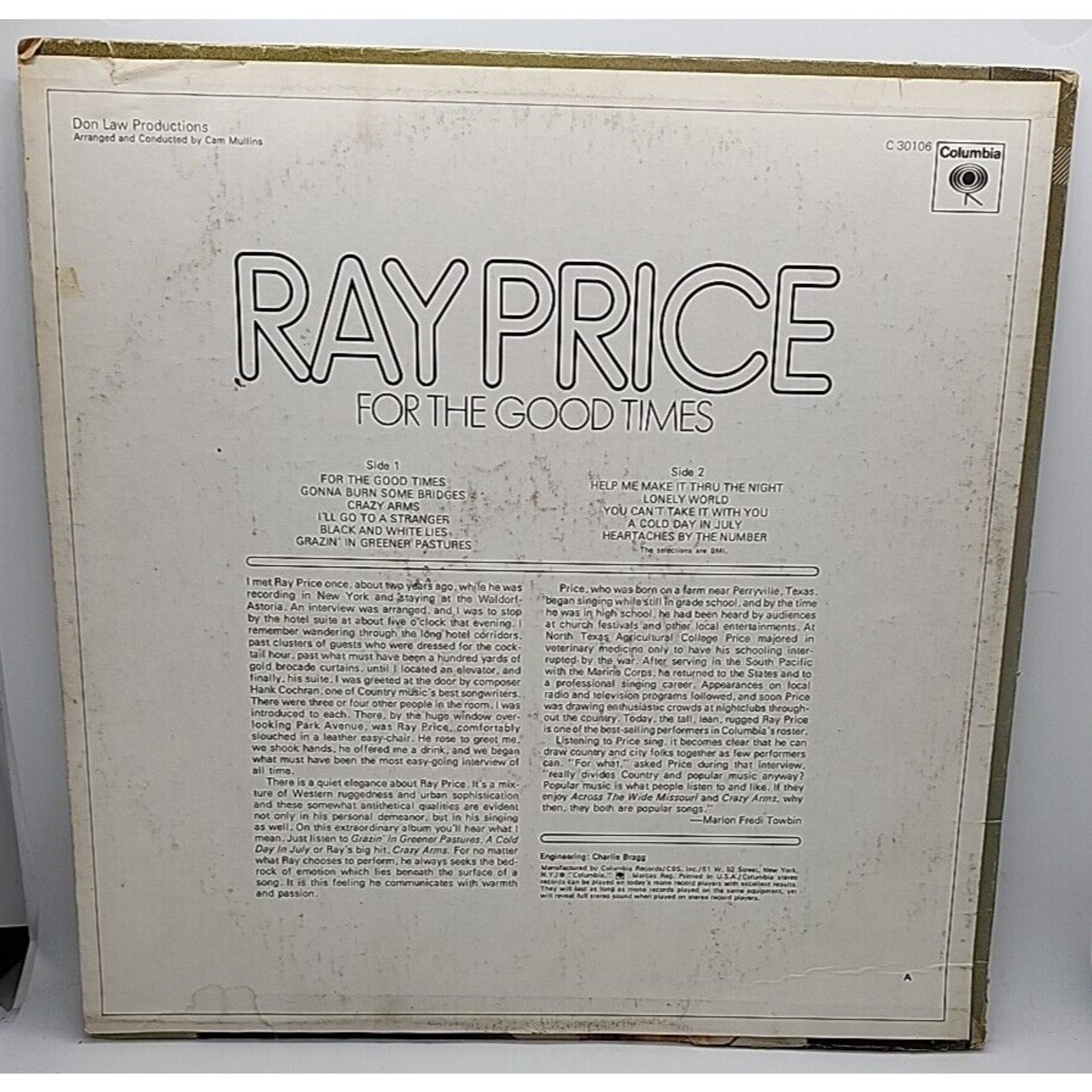 Ray Price For The Good Times Columbia Records C 30106