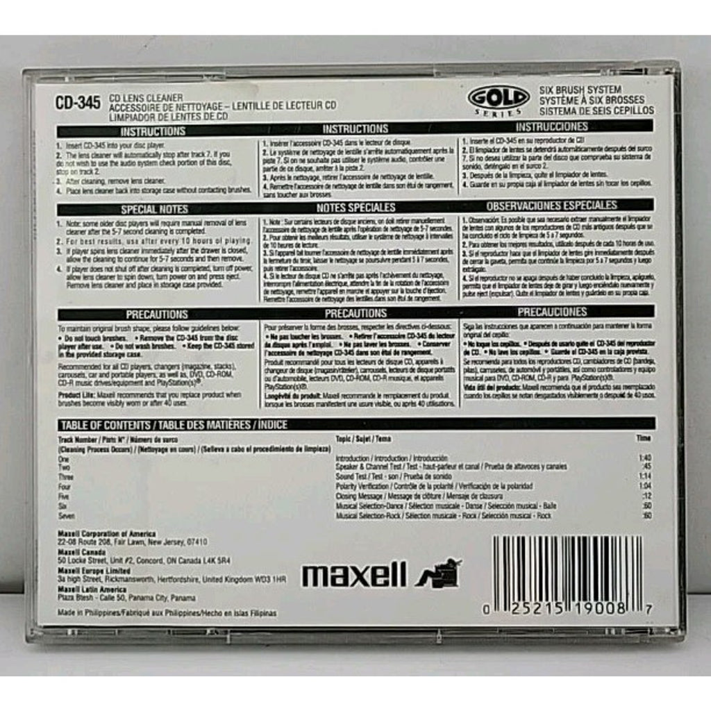 Maxell CD Playstation Lens Cleaner CD-345 Gold Series Thunderon Brush System