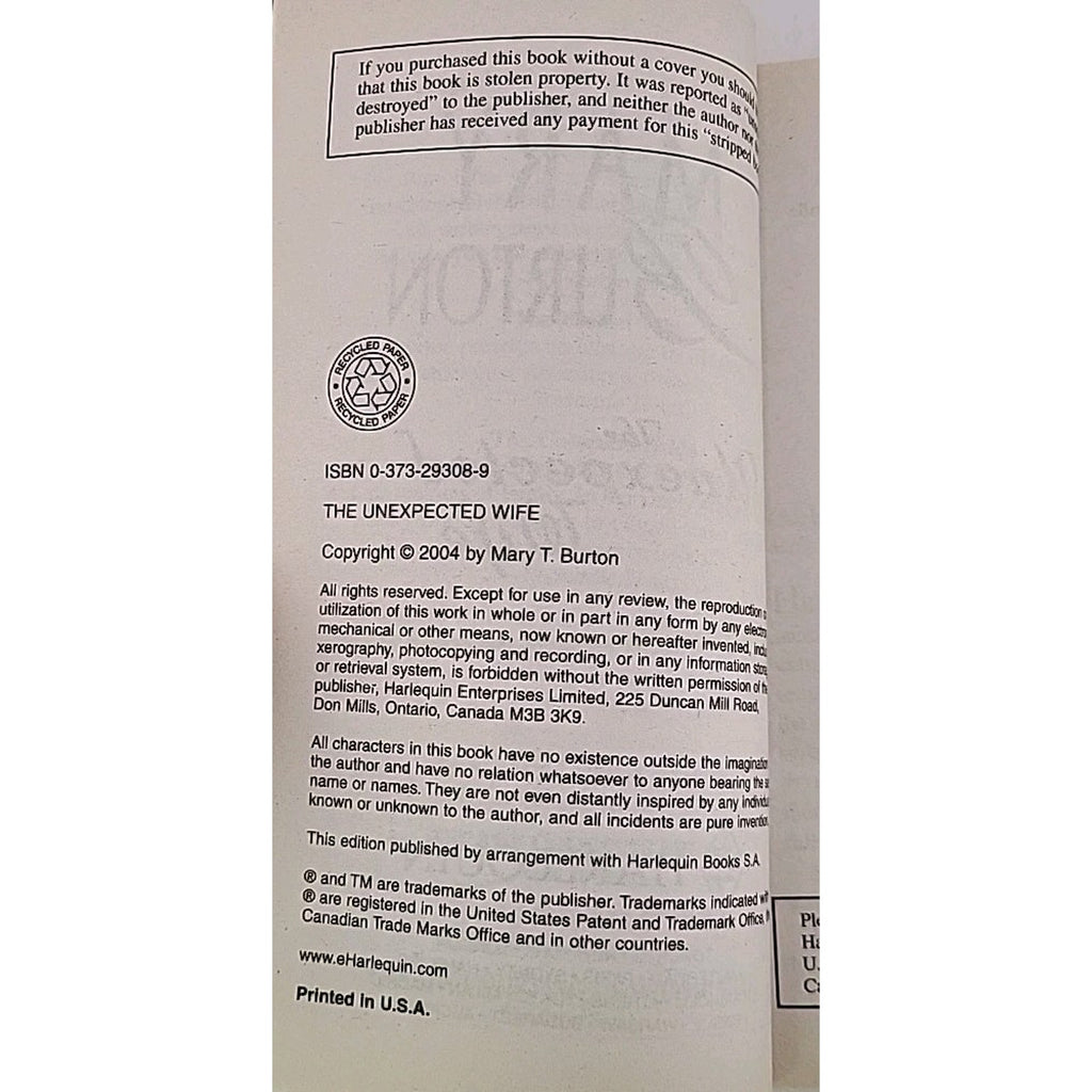 Unexpected Wife by Mary Burton (2004, Mass Market)