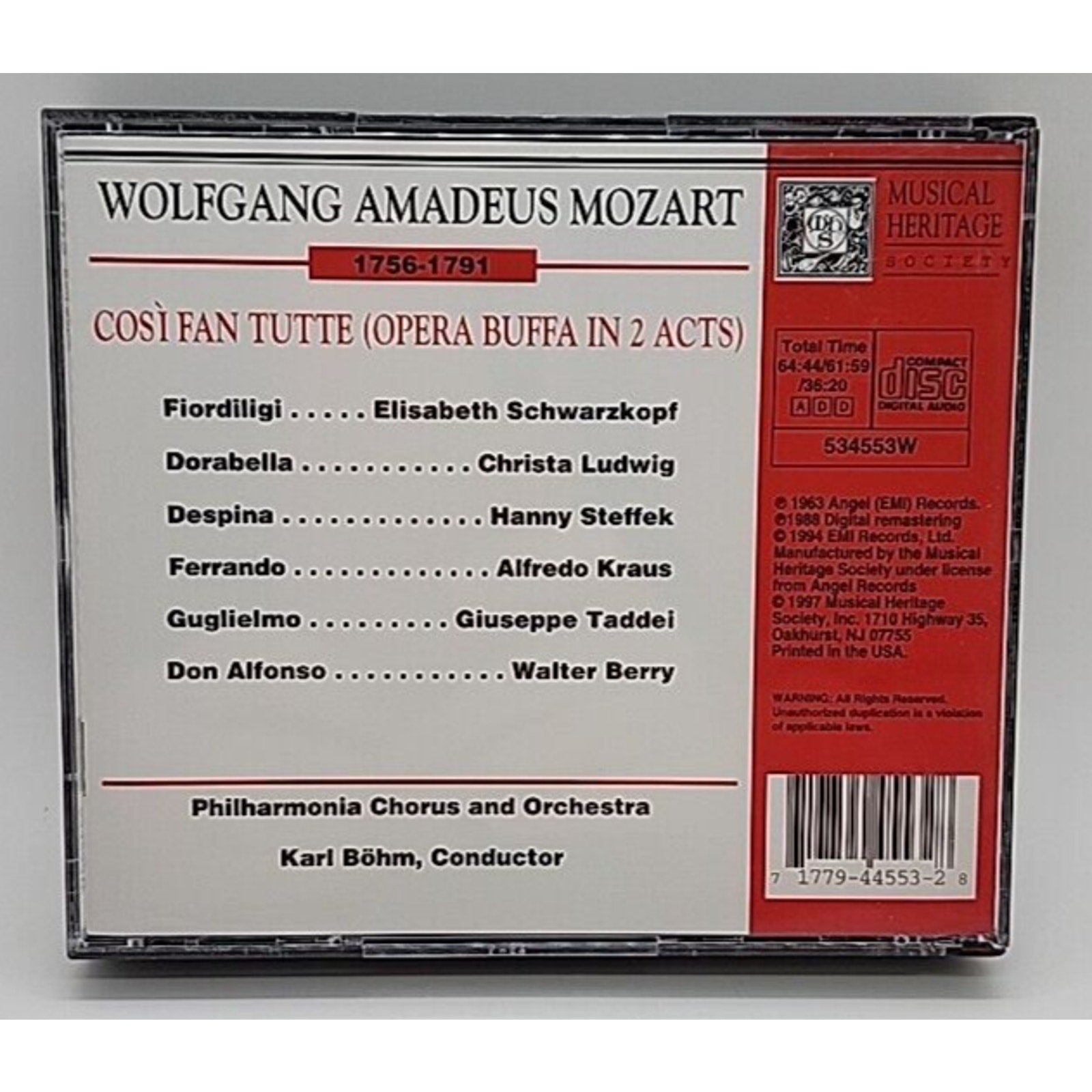 Mozart / Schwarzkopf, Ludwig, Kraus, Taddei : Così Fan Tutte (3 CD Set MHS)