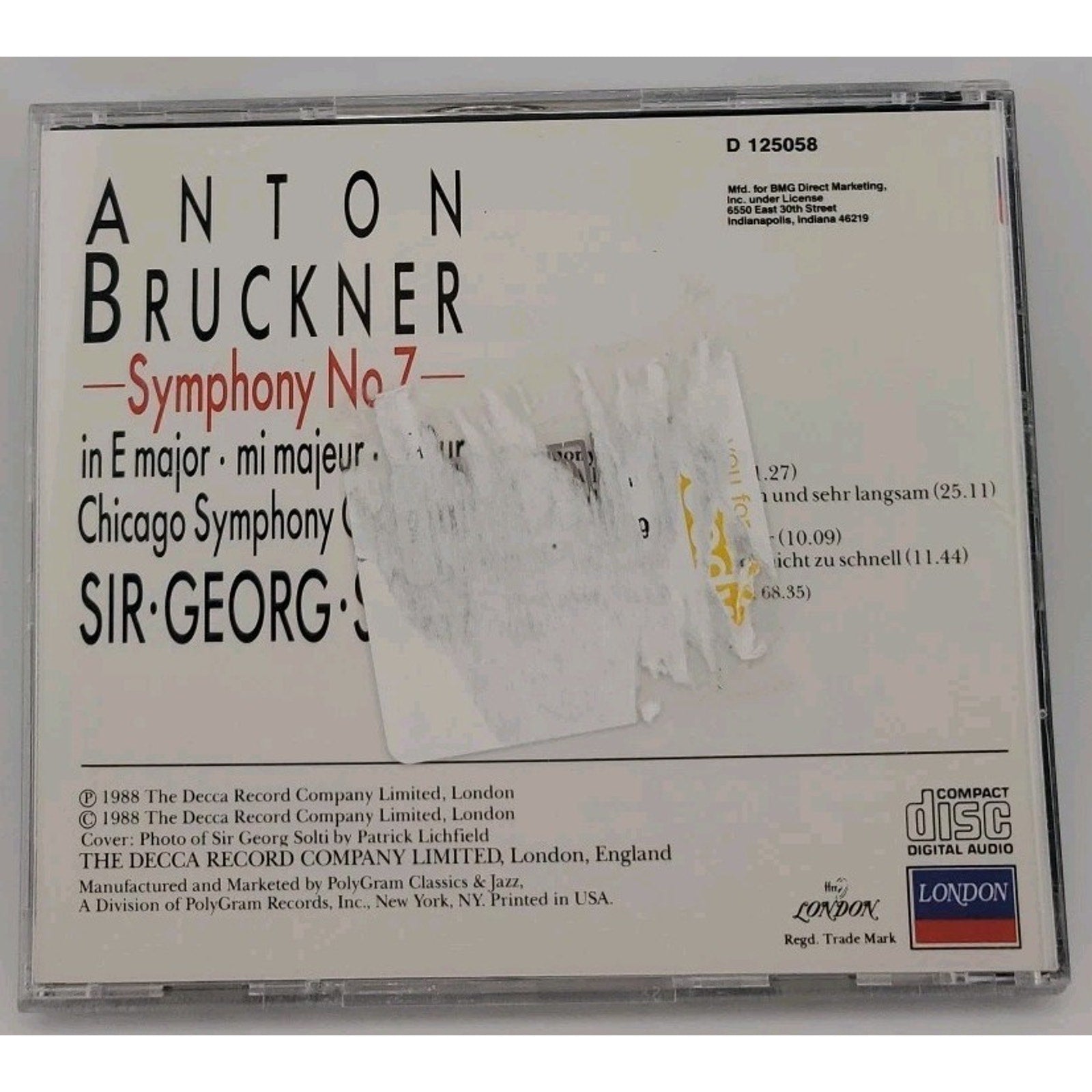 Bruckner Symphony no 7 / Solti, Chicago Symphony Orchestra CD