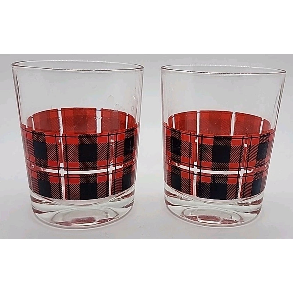 Red, Green, And Yellow Scotch On The Rocks Plaid Old Fashioned/Cocktail Glasses