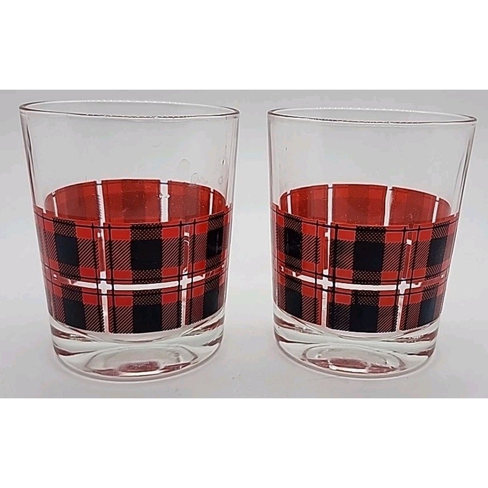 Red, Green, And Yellow Scotch On The Rocks Plaid Old Fashioned/Cocktail Glasses