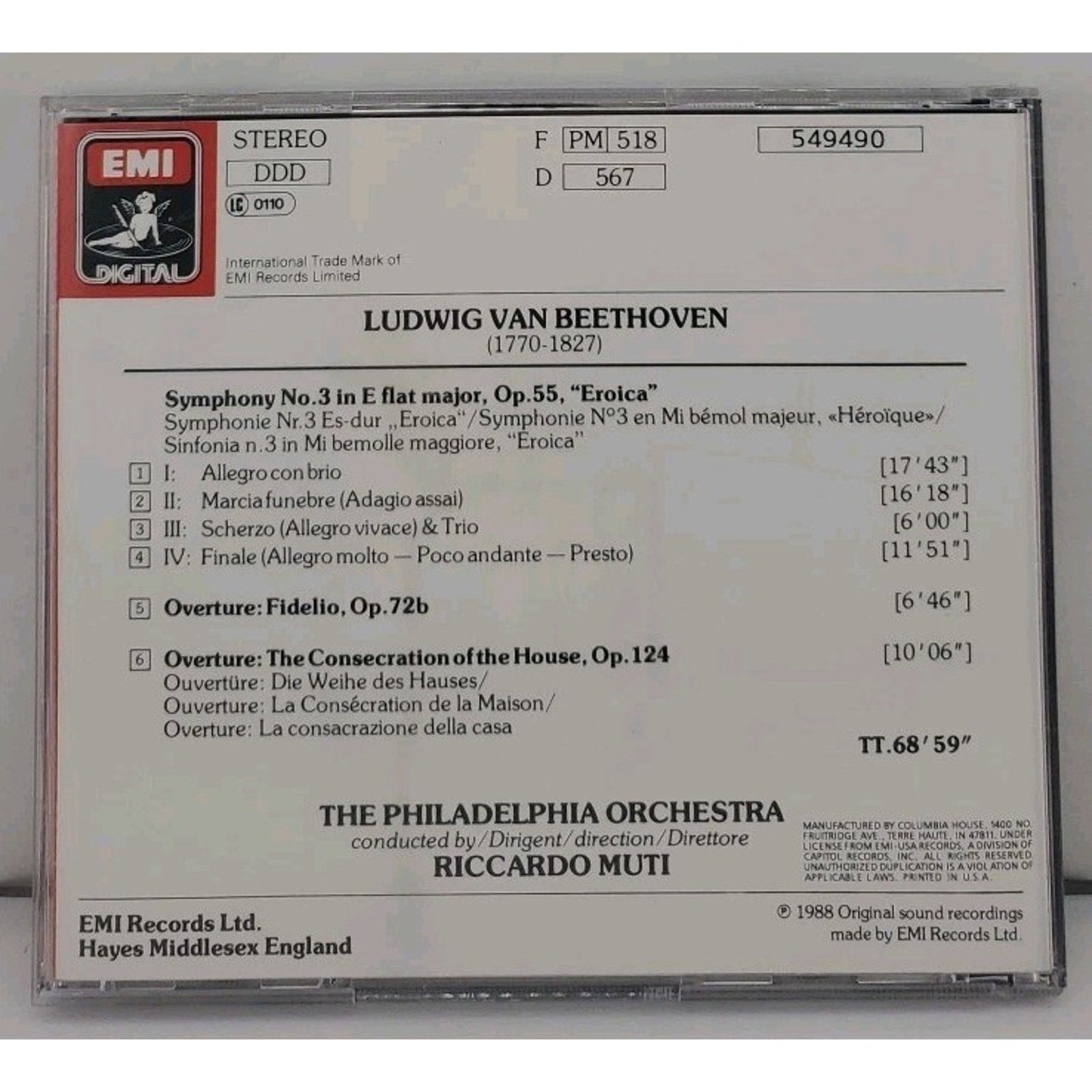 Beethoven, The Philadelphia Orchestra, Riccardo Muti – Symphonie No. 3 CD BMG