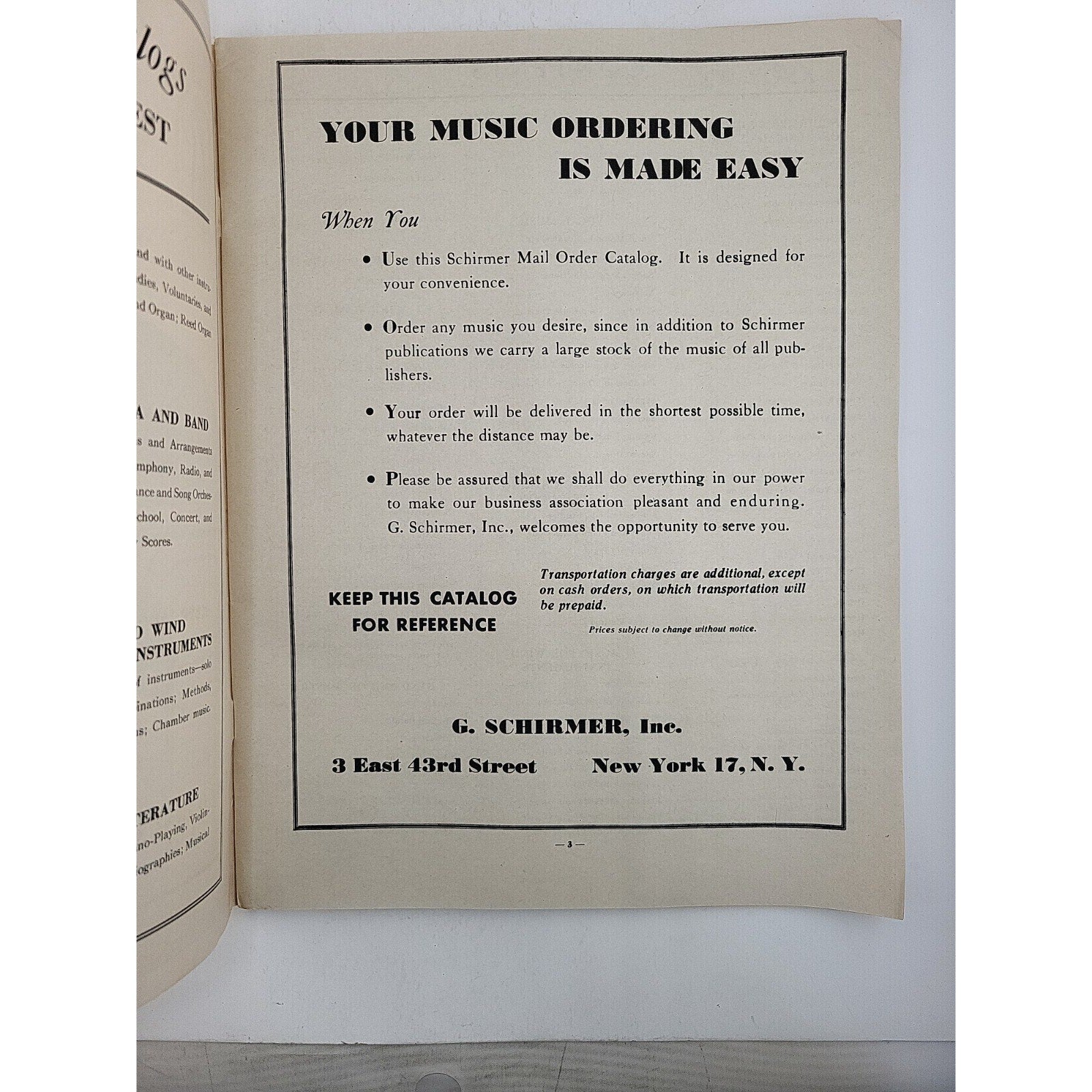 Schirmer's Mail Order Catalog