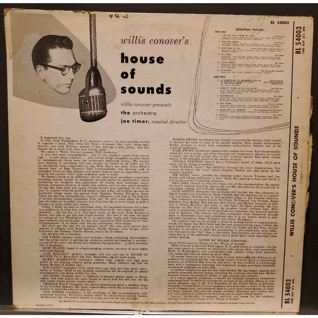 Willis Connover's House of Sounds/Jo Timer/1954 DG Mono/Brunswick BL 54003