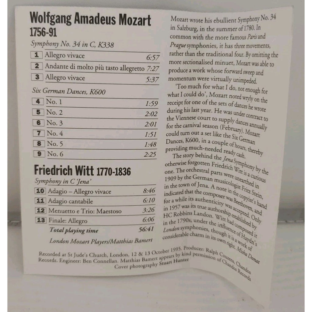 Mozart Symphony No.34 In C, K338 Six German Dances, K600 (Cassette)
