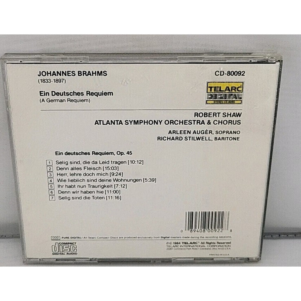 German Requiem by Brahms / Auger / Stilwell / Shaw / Aso (CD, 1990)