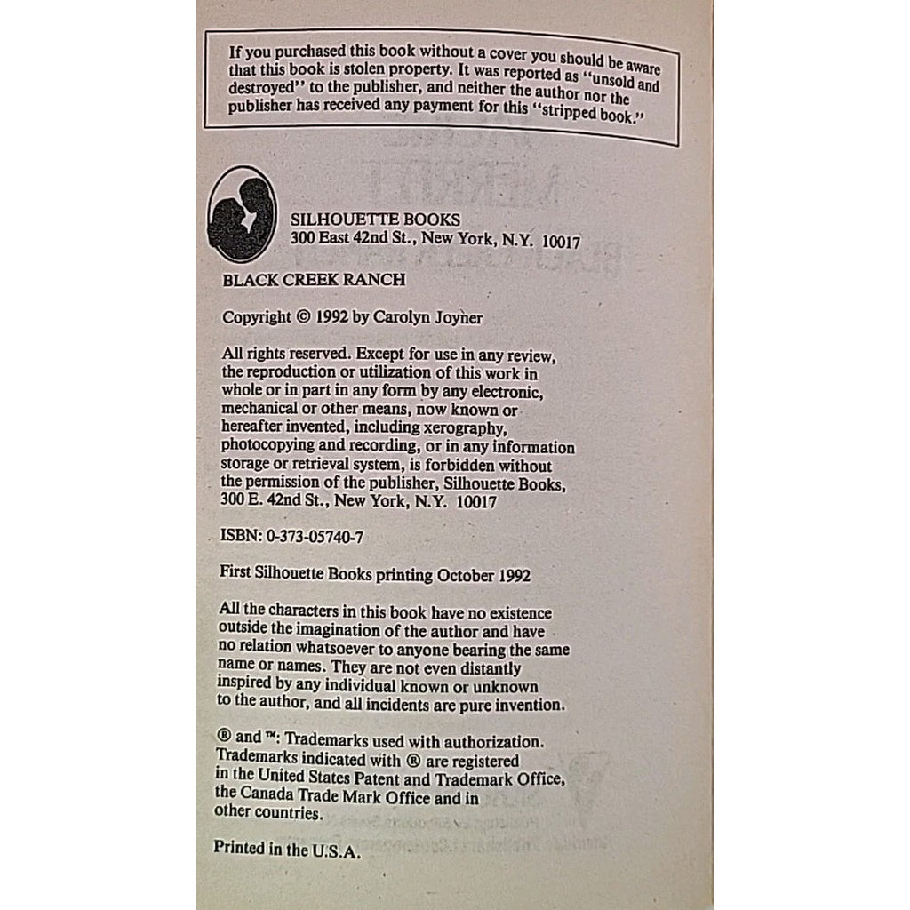 Black Creek Ranch by Jackie Merritt (1992, Mass Market)