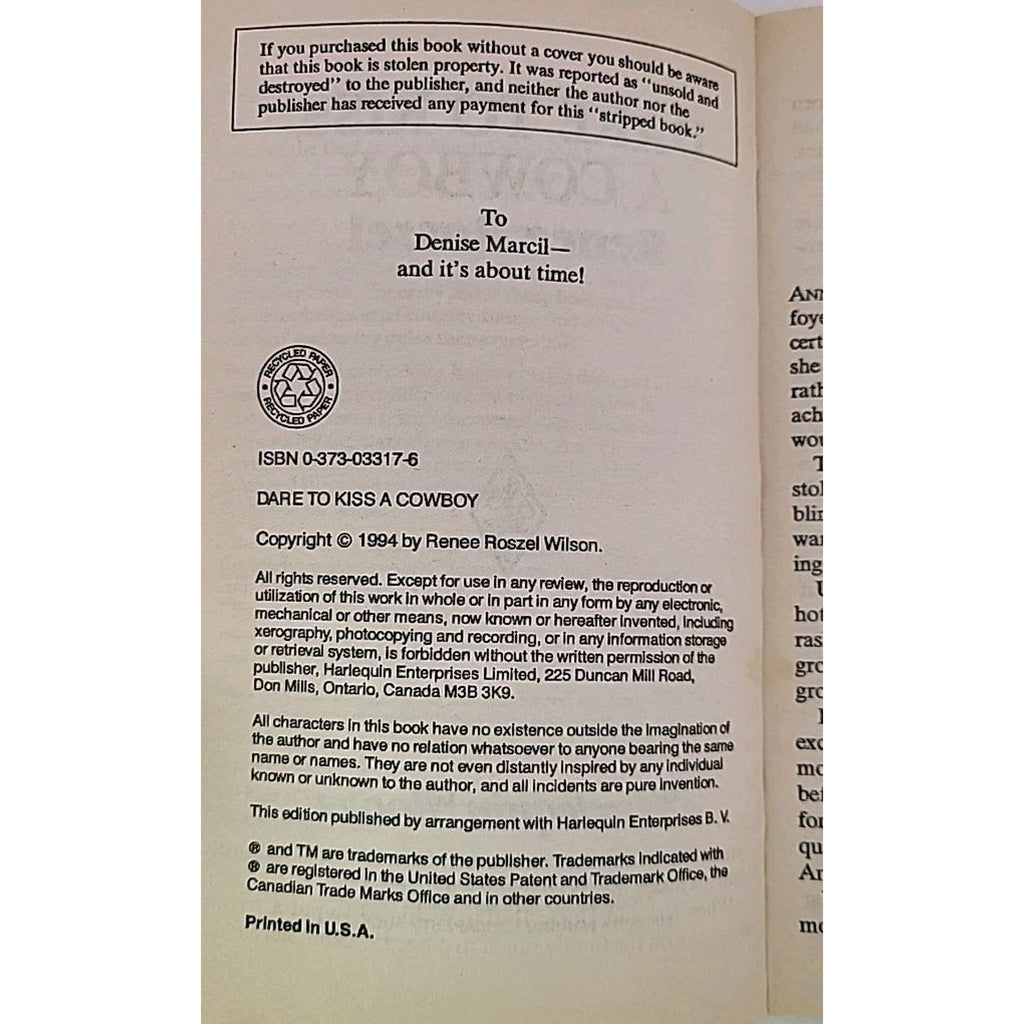 Dare to Kiss a Cowboy by Renee Roszel (1994, Mass Market)