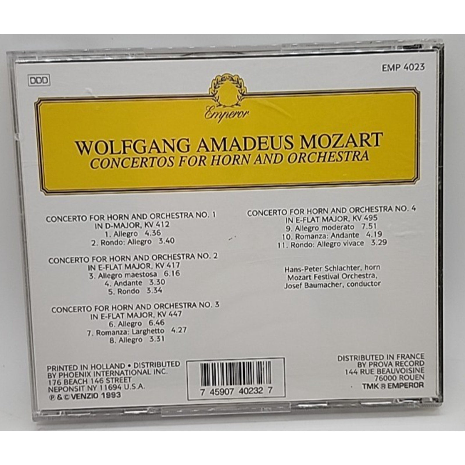 1993 Wolfgang Amadeus Mozart Concertos For Horn And Orchestra CD